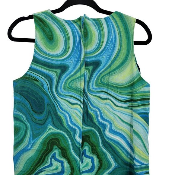 Vintage 70's Handmade GoGo Dress L Aqua Blue Green Swirl Sleeveless Mini Shift - Picture 7 of 9